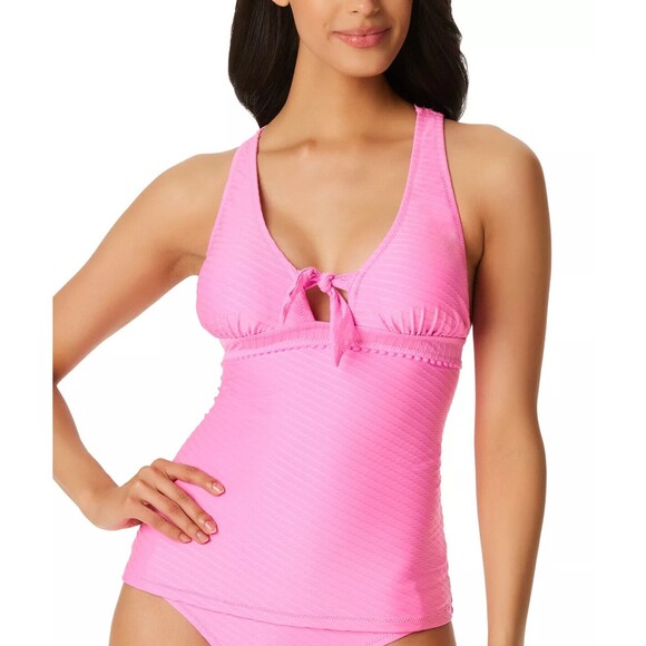 JESSICA SIMPSON 2 piece Bikini Tankini Swim Top & Bottoms Barbie Pink Size L - Picture 1 of 8